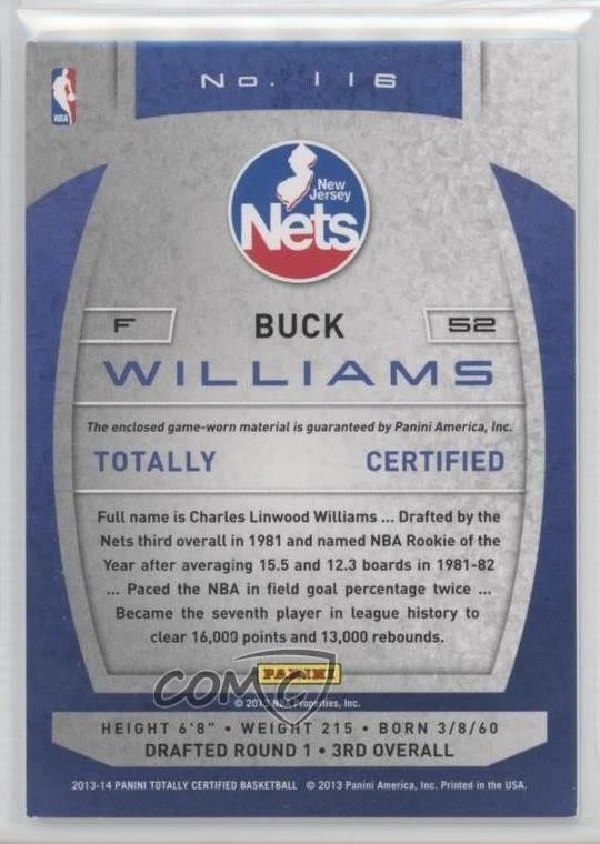 2013-14 Totally Certified Memorabilia Totally Silver Buck Williams #116 - Image 2 of 2