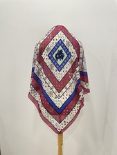 Vintage Cacharel Paris Silk Scarf Red Blue Floral Geometric Print Square A123