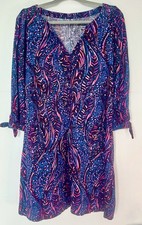 Lilly Pulitzer Cath Dress M Blue Always Pawsitive 006076 3/4 Cotton