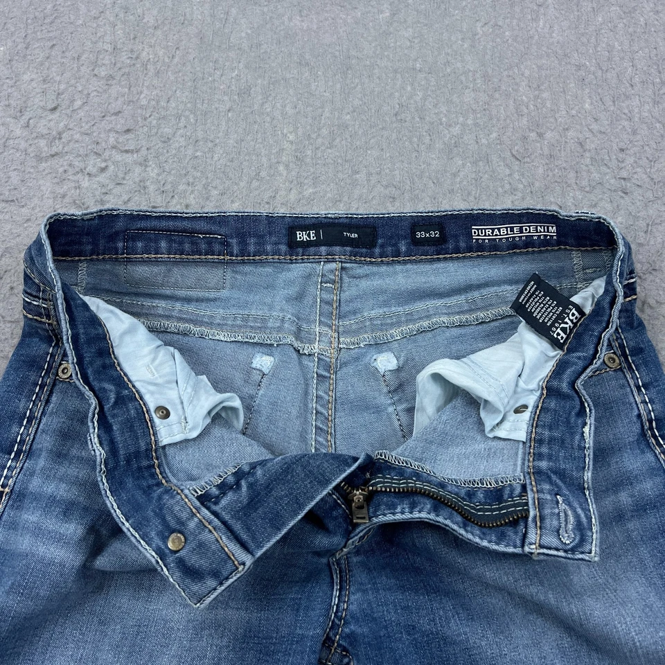 Мужские джинсы BKE Tyler 33x32 синие прямые штанины толстый шов вестерн джинсовая ткань - Изображение 2 из 4