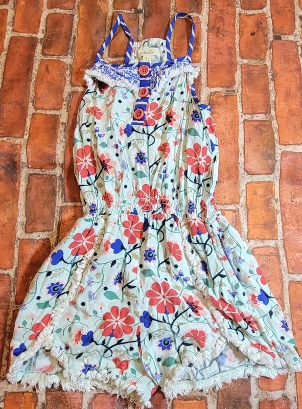 Matilda Jane Adventure Begins Tug of War romper Size 8 Guc Summer Floral