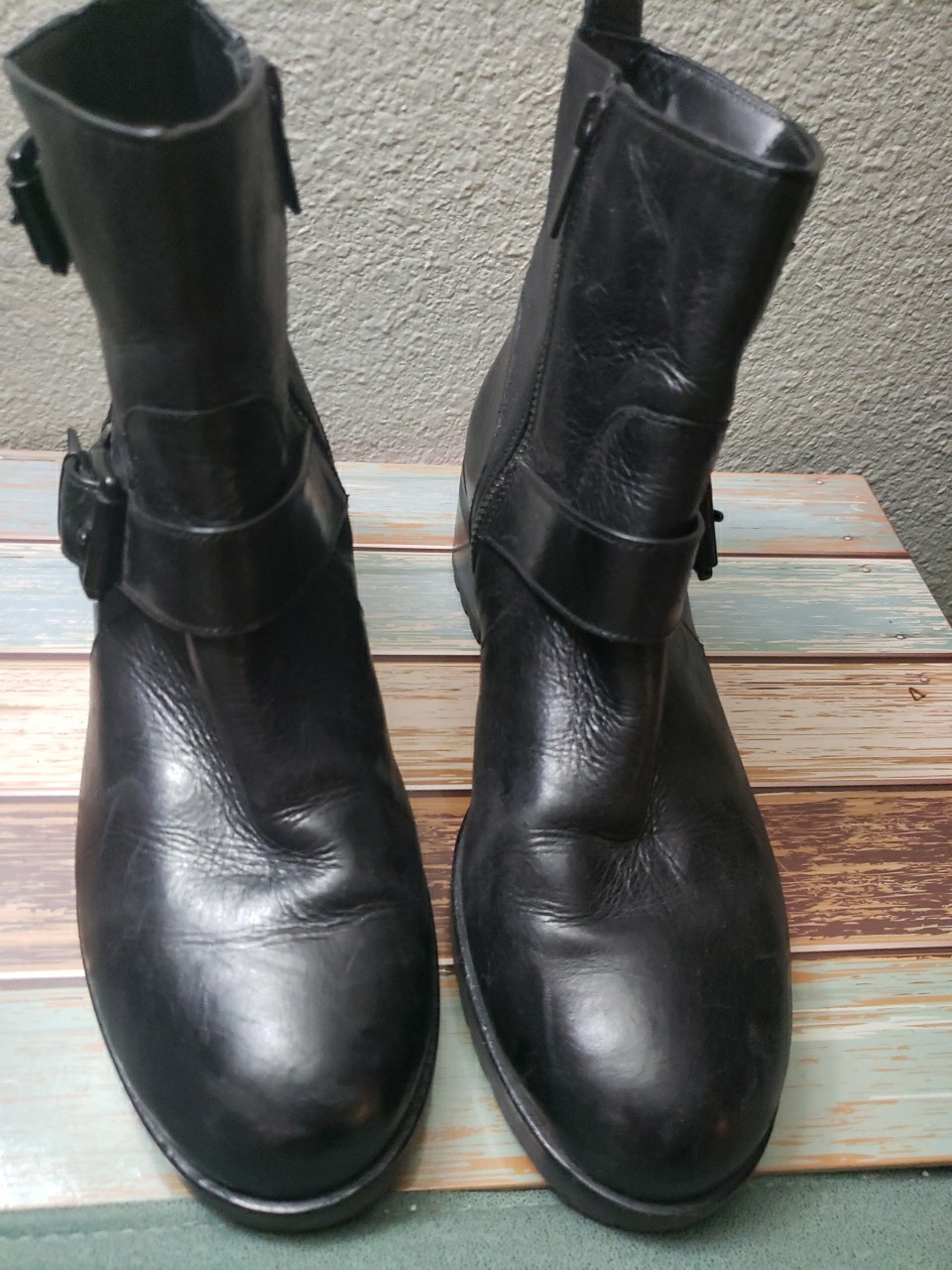 SAOLA Stivaletti Michael Kors Jet Set 6 in pelle nera 9M doppia fibbia suola moto strappo