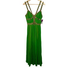 NWT Mandalay Dk Green Silk Beaded Embellished Long Cocktail Evening Dress Size 6