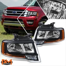 For 15-17 Ford Expedition Factory Style Black Housing Headlight Lamp Assemblies