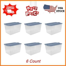 Sterilite 66Qt Clear Plastic Storage Bin with Latch Lid Light Blue 6 Pack