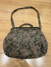 vintage 50  s floral tapestry handbag with a kiss-lock clasp