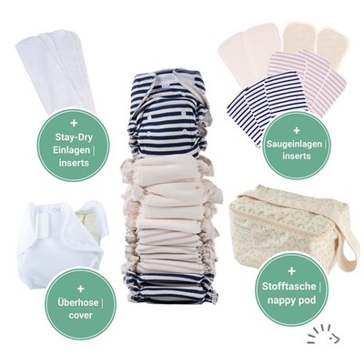 Popolini UltraFit Set Interlock Soft Komplettset Stoffwindeln 3-15kg inkl. Vlies