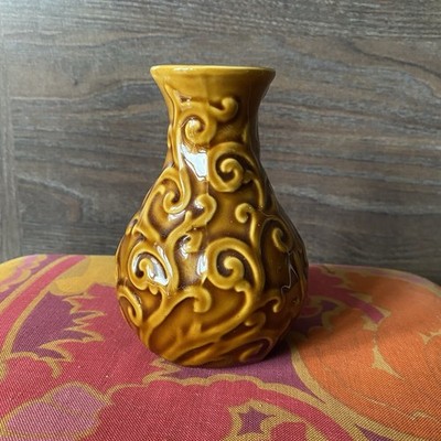 70er Jahre Honig glasierte Keramik kleiner Topf Vintage Hochrelief florales Design sehr guter Zustand