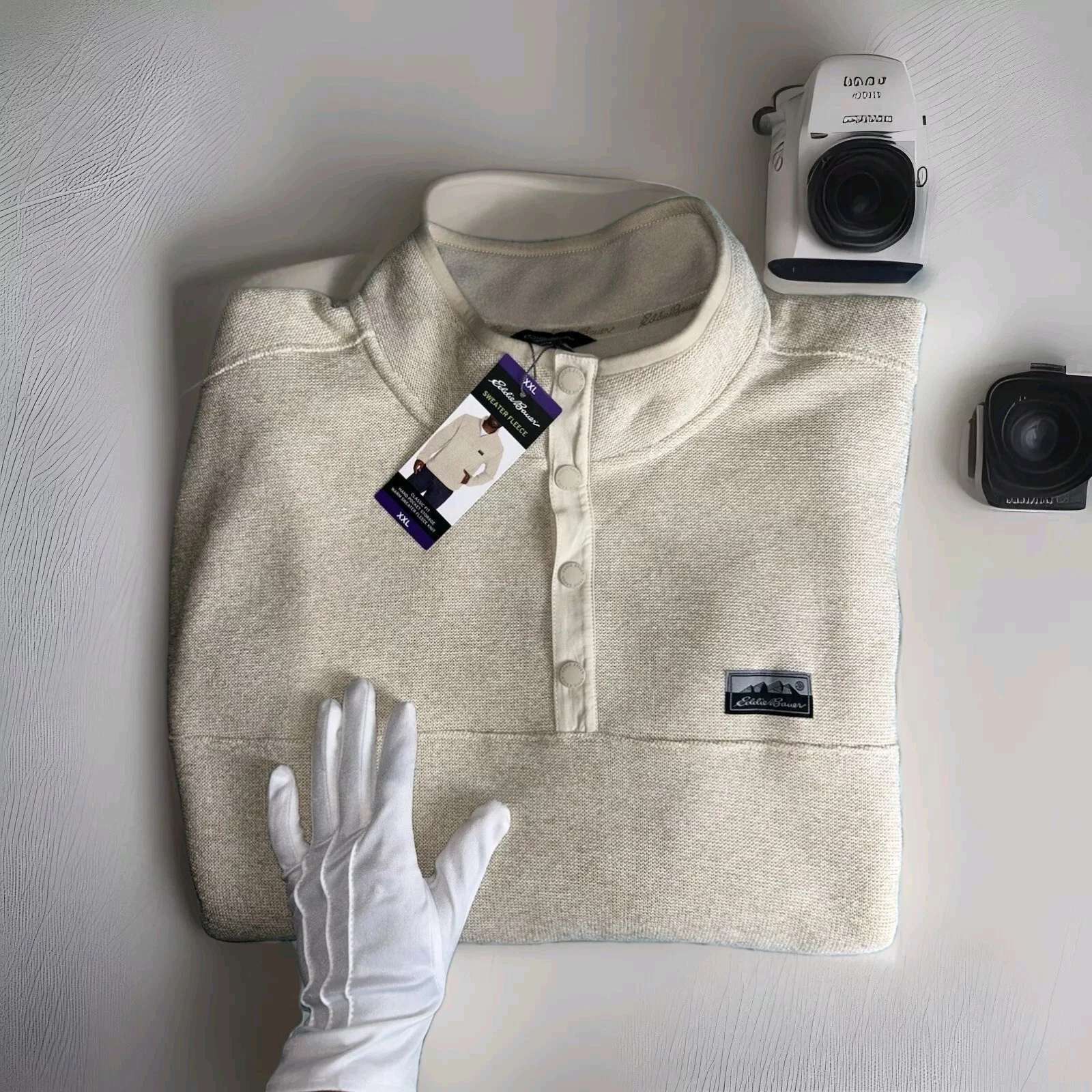Eddie Bauer Jacket White Pullover Sweater Fleece Golf Outdoors Mens 2XL (NEW)