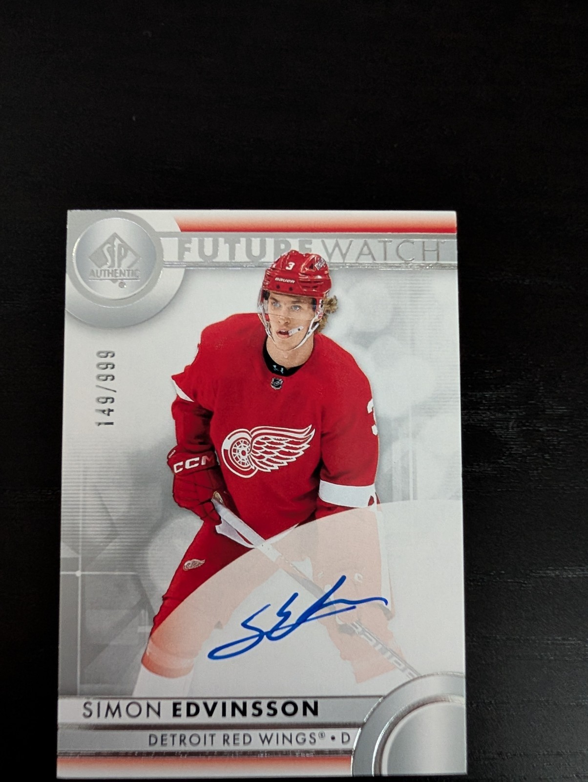 2023-24 UD SP Authentic Simon Edvinsson Future Watch Auto Rookie /999 #153 RC