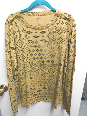 Sonoma Goods For Life Long Sleeve Tee Tan W/Brown Geometric Designs Womens Large