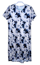 Vobcty T Shirt dress blue, black & white butterflies V Neck Women's L Never Worn