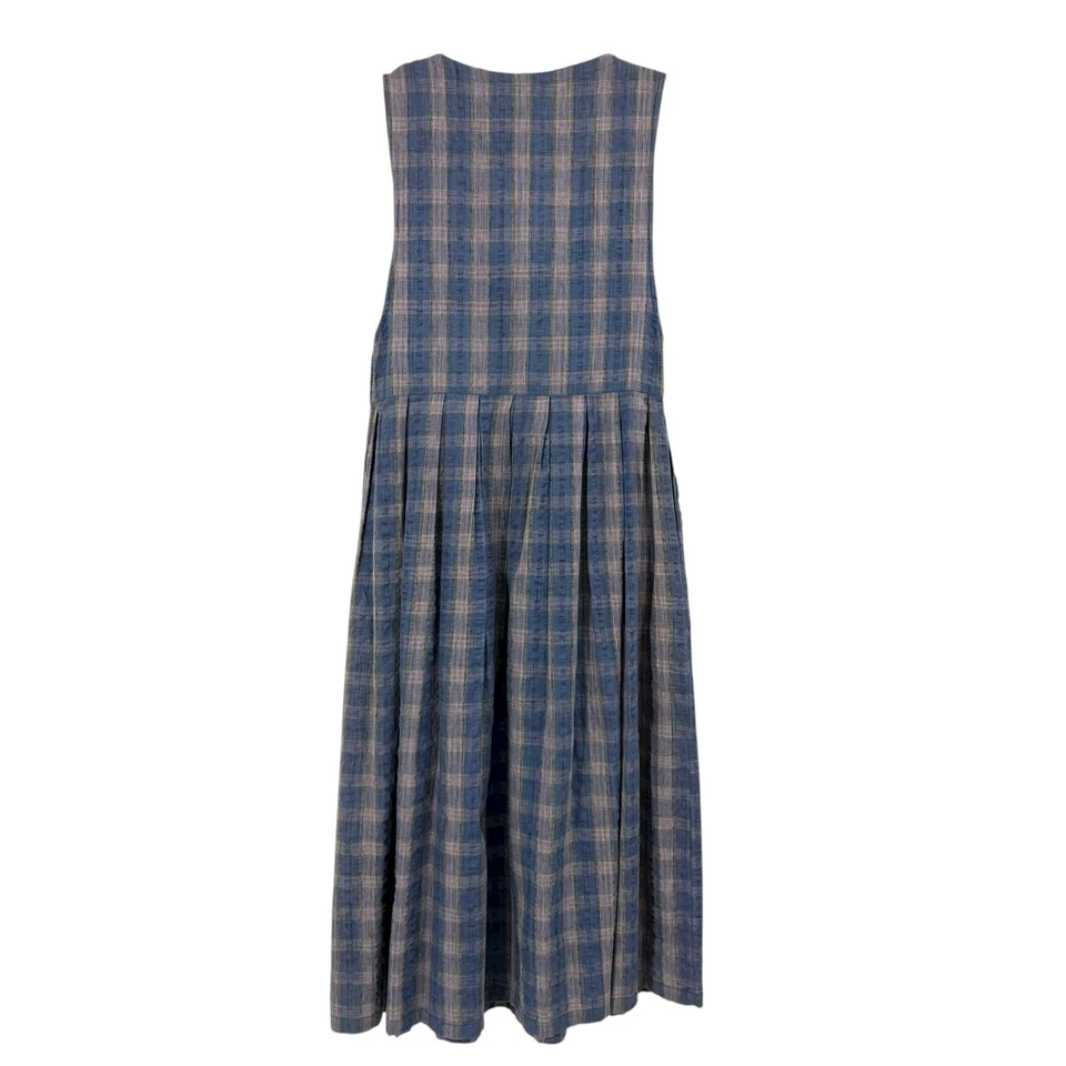 Vintage 90’s Blue Plaid Pinafore Jumper Dress Indian Cotton Preppy Cottagecore L - Image 2 of 4