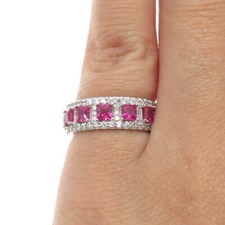 925 Sterling Silver Lab-Created White Pink Sapphire All Around Ring Size 5.25