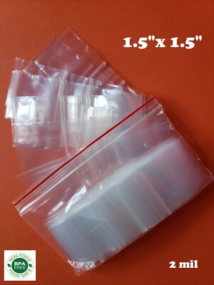 Clear Reclosable Mini Zip Seal Plastic Bags 2Mil Small 1.5''x1.5'' Top Lock Baggie