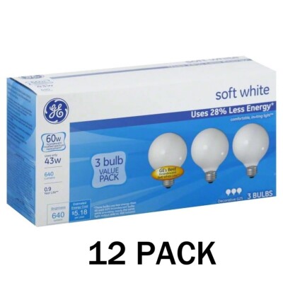 12- GE General Electric 60 Watt Decorative Globe Bulb G25 Medium Base 12 PACK