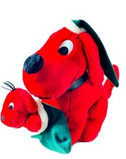 Dakin Plush Clifford The Big Red Dog w Green Santa Hat Puppy In Stocking 12"