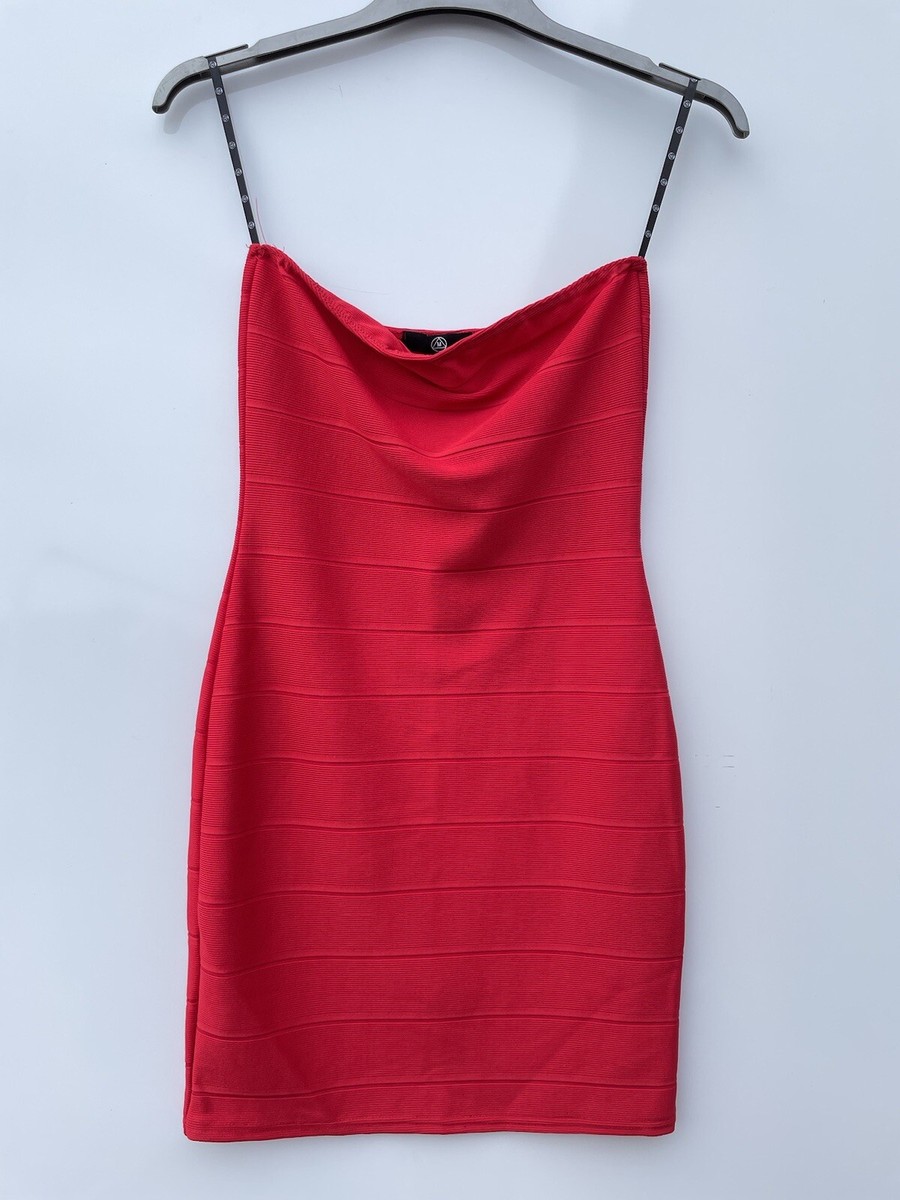 missguided red bandage dress Missguided Bandeau Bandage Bodycon Dress Red UK Size 8 New