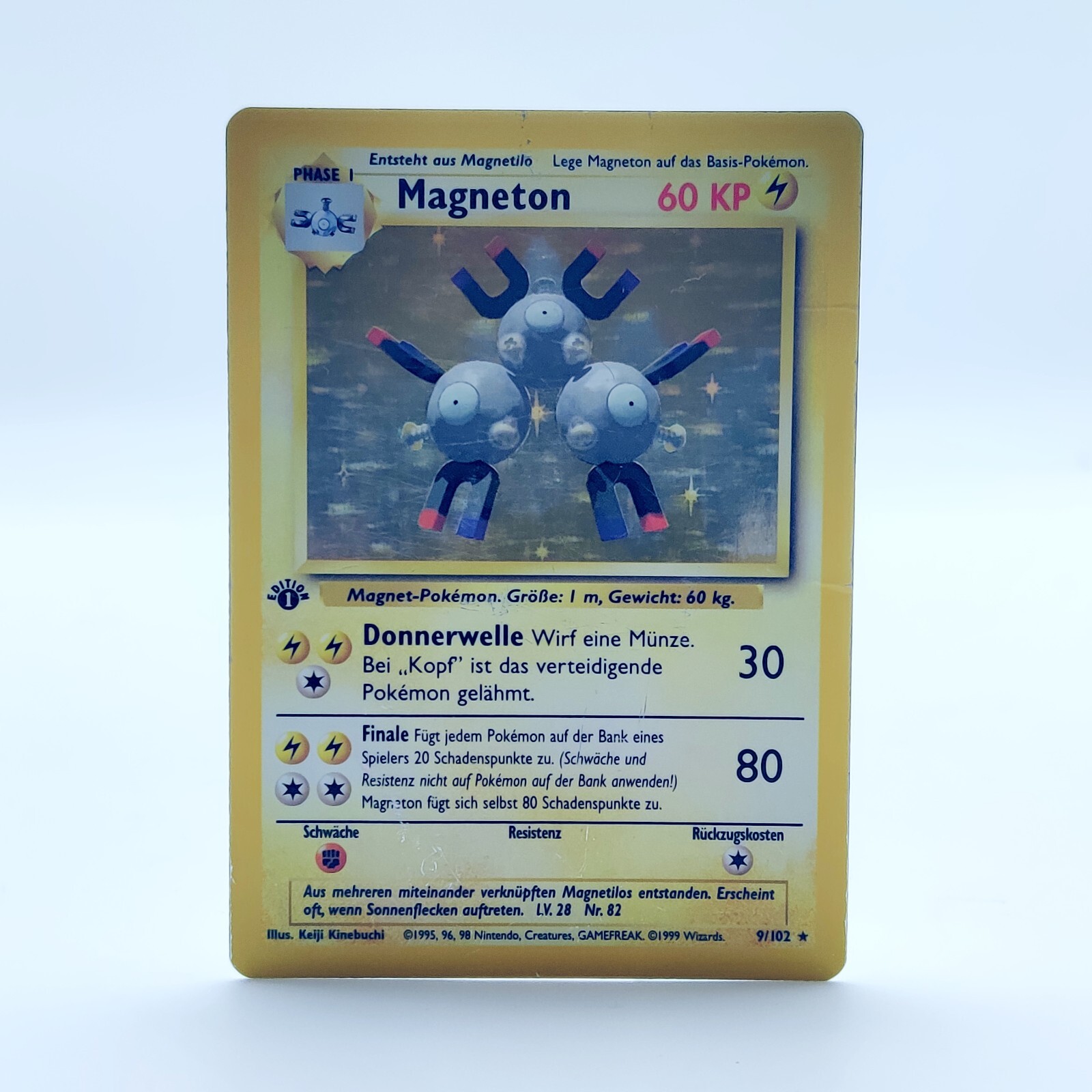 Pokemon TCG Card - Magneton 9/102 Base Set Holo 1st Edition German Poor
