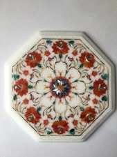 12" Marble Corner Table Top Marquetry Floral Inlay Decor