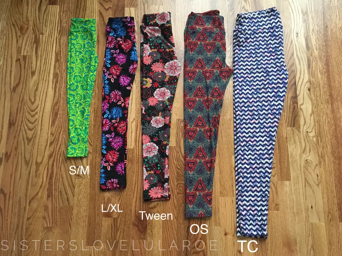 LulaRoe Leggings Red with Blue Flowers S/M