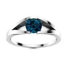 Solitaire 5MM Round London Blue Topaz Gemstone 925 Sterling Silver Women Ring