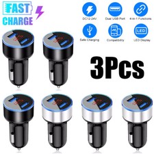 3-Pack Dual USB Car Quick Charger Cigarette Lighter Adapter LED Volt-display