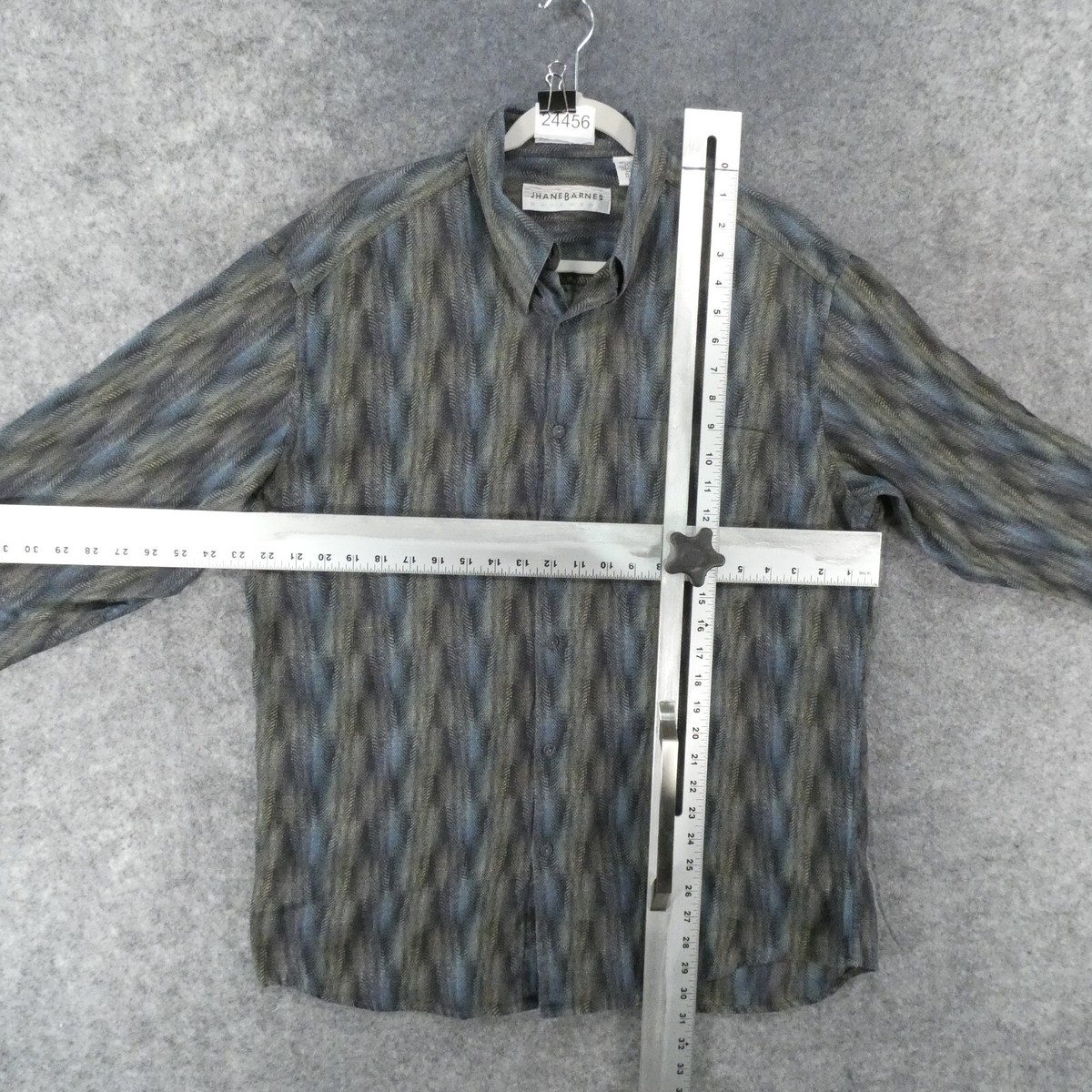 その他ブランド / JHANE BARNES/長袖ポロシャツ/XL/シルク/IVO/無地 Jhane Barnes Shirt Mens Large Long Sleeve Blue Green Geo Striped