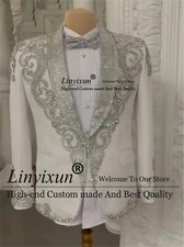 Luxury Diamond Beaded Tuxedos Men Suits 2 Pieces Sets Groom Wedding Male Party