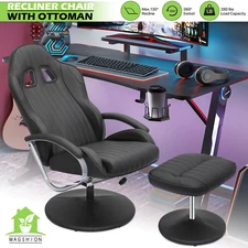 Red Racing Style Recliner PU Leather Seat Swivel Gaming Computer Chair w/Ottoman