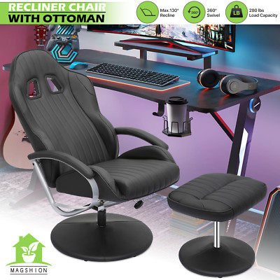 Red Racing Style Recliner PU Leather Seat Swivel Gaming Computer Chair w/Ottoman