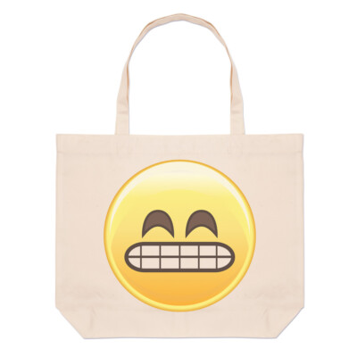 Ungeschickt Zähne Gesicht Emoji Groß Strand Tragetasche - Smiley Lustig Schulter