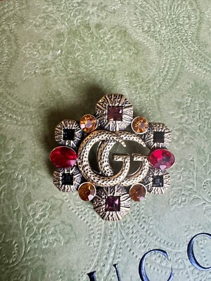 希少　【vintage GUCCI 】GG stone gold broach Gucci Vintage Beautiful unique Brooch With Stones | eBay