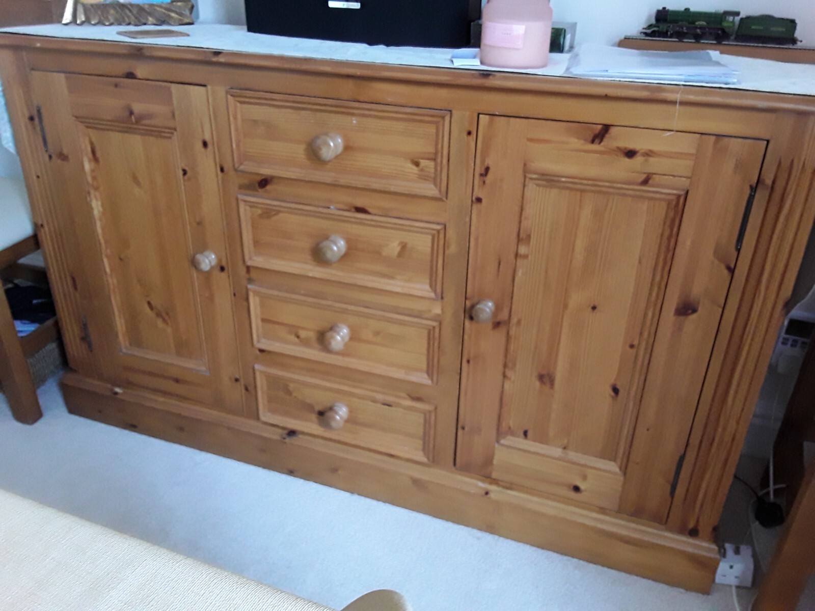 ANTIQUE PINE SIDEBOARD WITH 2 CUPBOARDS AND 4 DRAWERS (USED) eBay