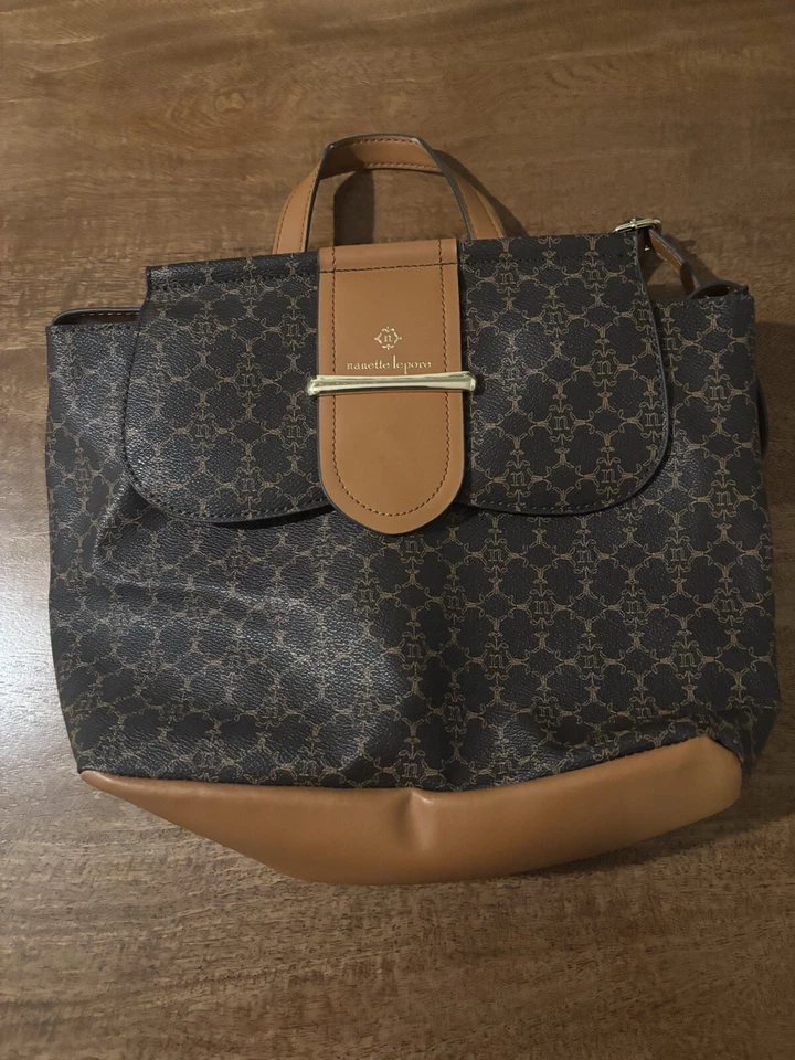 Nanette Lepore Womens Leather Monogram Coated Canvas Backpack Brown Size M - Image 4 of 4