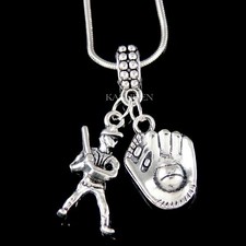Baseball Hitter 3D Gloves Softball Batter Necklace Teens Sports Athletes Jewelry
