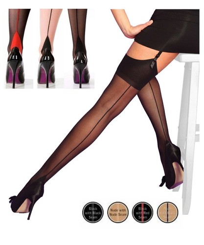Cuban Heel Stockings Black Red Nude 