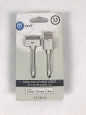 Onn. 3.5 ft. Sync and Charge Cable with 30-Pin Connector, White NEW