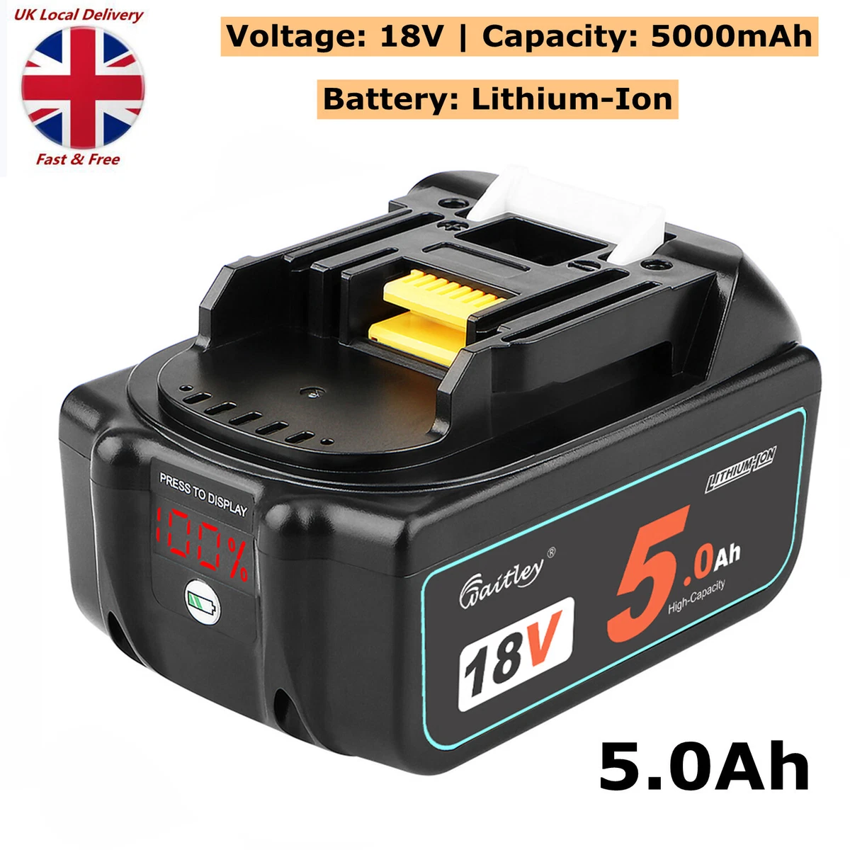 18V 5.0Ah Li ion Battery for Makita BL1815 BL1830 BL1840 BL1850