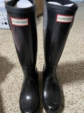 Hunter Original Tall Gloss Women's Rain Boots - Black, 7 US