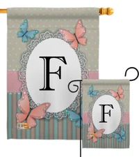 Butterflies F Initial Bugs Frogs Monogram Floral Colorful Garden House Yard Flag