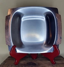 Vintage Selandia Stainless Steel Tray with Teak Wood Handles 18/8 Denmark 1970s