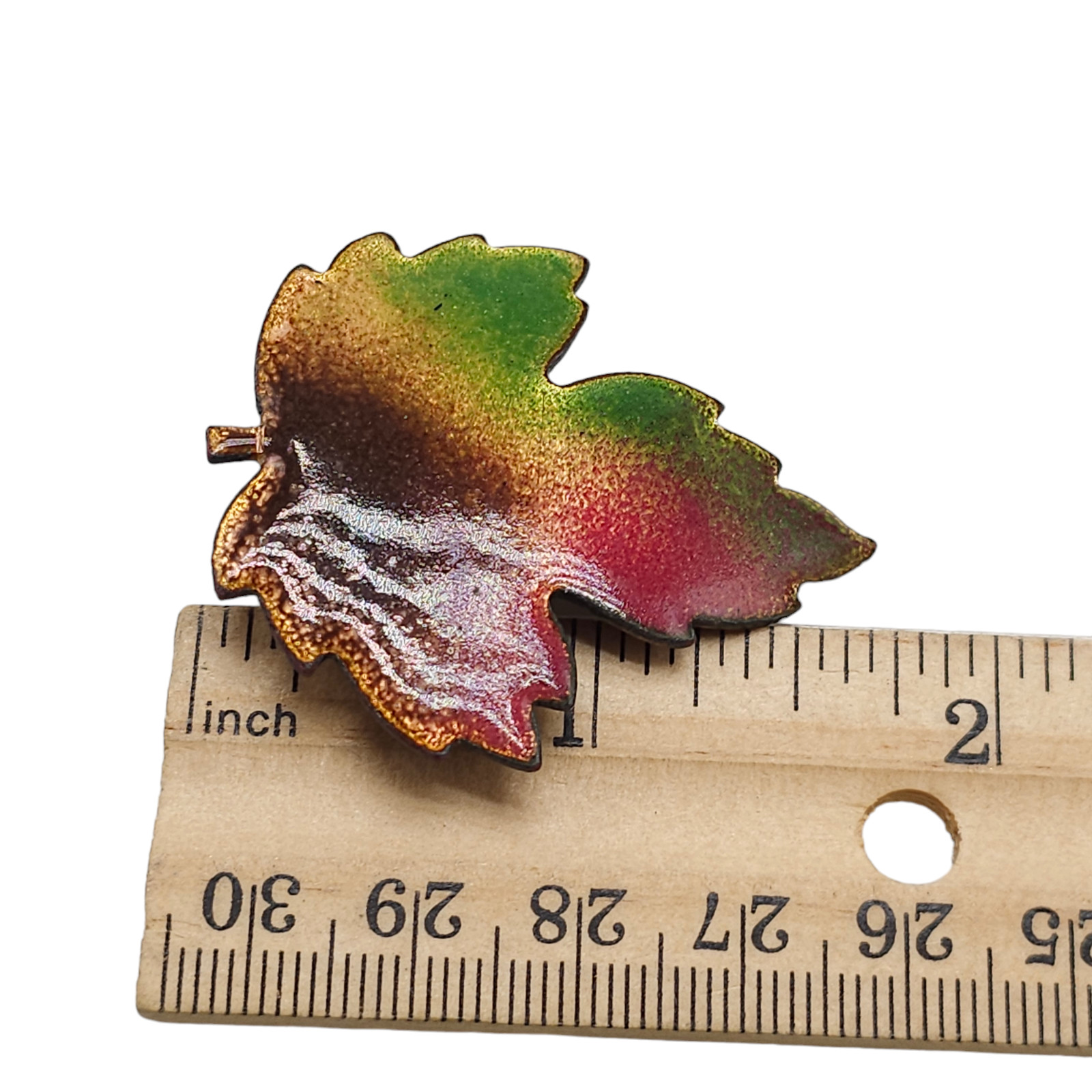 Multicolor Enamel on Copper Maple Leaf Brooch Pin… - image 5