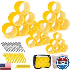 4 Sizes Self-Grip Hair Rollers Set with Clips - 4 Sizes for Long, Short Hair