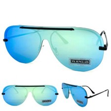 Men's Women Modern Retro Shield SUN GLASSES Lightweight Black Frame Mirror Lens