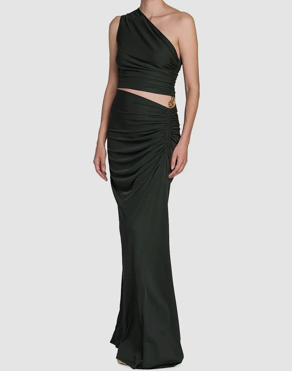 Abito donna Bottega Veneta verde increspato annodato monospalla taglia 44