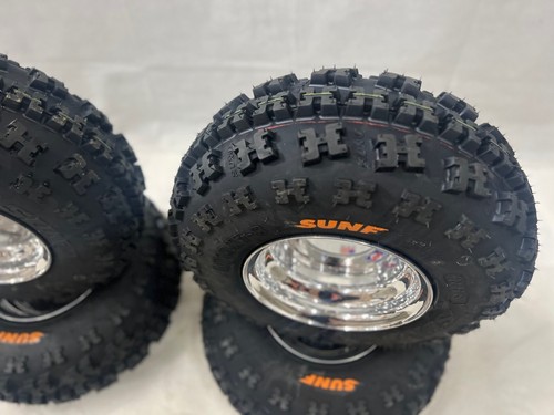 DWT Polished 8" Front Rear Wheels Rims 19" Sunf A027 19x7-8 Tires Suzuki LT80 - Picture 5 of 9