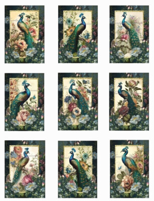Beautiful Peacock Floral A Designer MULTI-SIZE SET Cotton Fabric Quilt Blocks