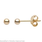 18ct Yellow Gold 3mm Diameter Small Plain Ball Studs Earrings + Backs + Gift bag