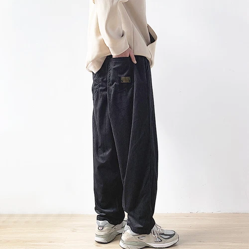 Pantalones sueltos informales de pana suave de bolsillo para hombre cintura elástica pierna recta - Imagen 7 de 12